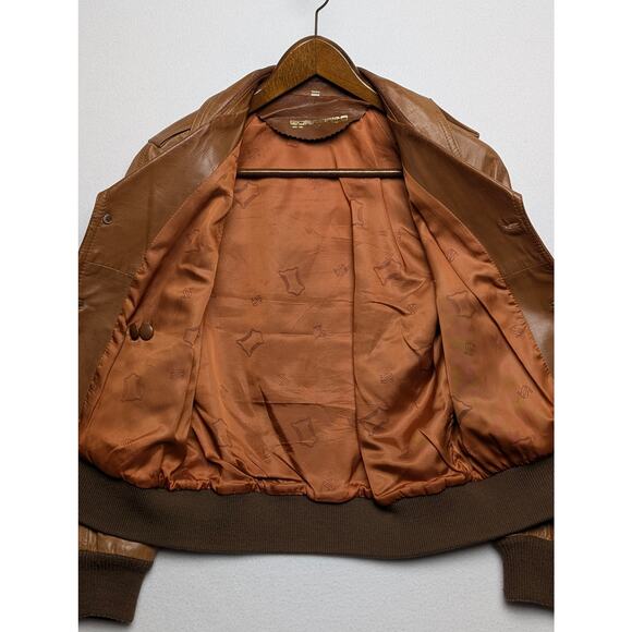 Vintage Sorrento Light Brown Leather Jacket Size 38 Lapels Ribbed Cuff and Hem - Picture 9 of 13